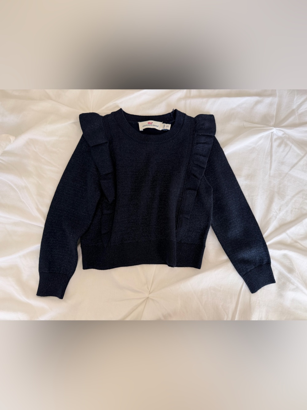 Vineyard Vines Navy Ruffle-Trim Kids Sweater